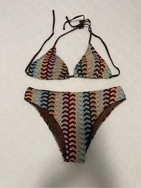 Women’s Multicolor Crochet Triangle Bikini Top & Bottom Set